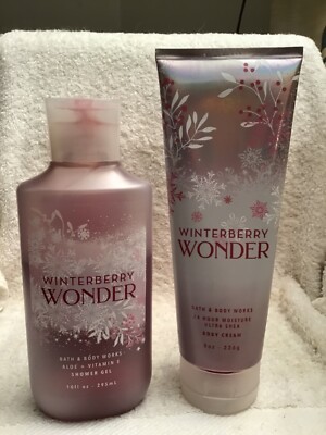 1 BATH & BODY WORKS WINTERBERRY WONDER 24H MOISTURE BODY CREAM 8 OZ & SHOWER GEL