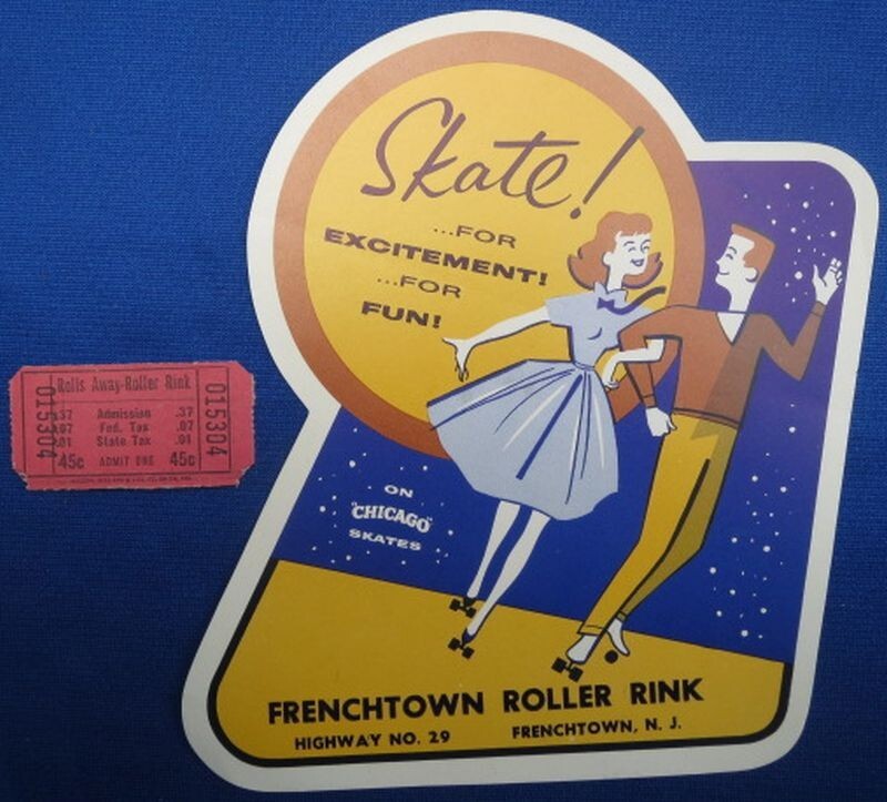 Frenchtown Roller Skating Rink Decal Sticker & Ticket Frenchtown New Jersey
