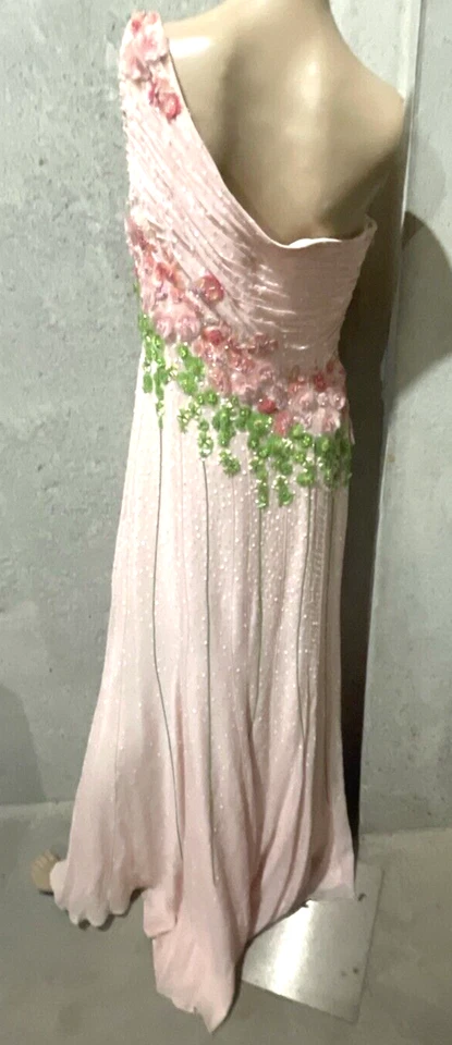 Escada Sequin Bead Embroidered Pink Floral Long Maxi Gown Dress US 8 10 / DE 40 - image 4 of 4