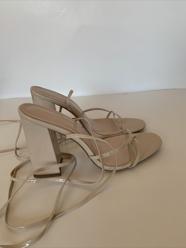 Pretty Little Thing Womens Gladiator Sandals White Lace Up Slim Heels 4  Open Toe | eBay