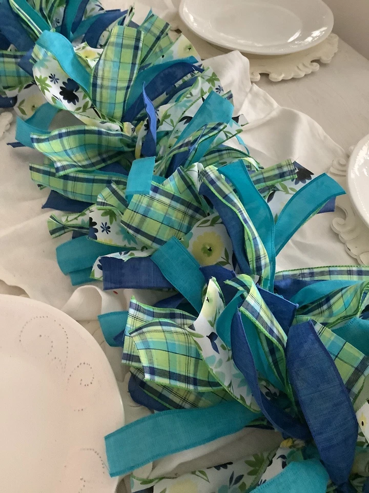 Guirnalda de corbata de trapo de primavera hecha a mano, guirnalda de granja de primavera, guirnalda de Pascua de 4 pies Foto 3 de 4