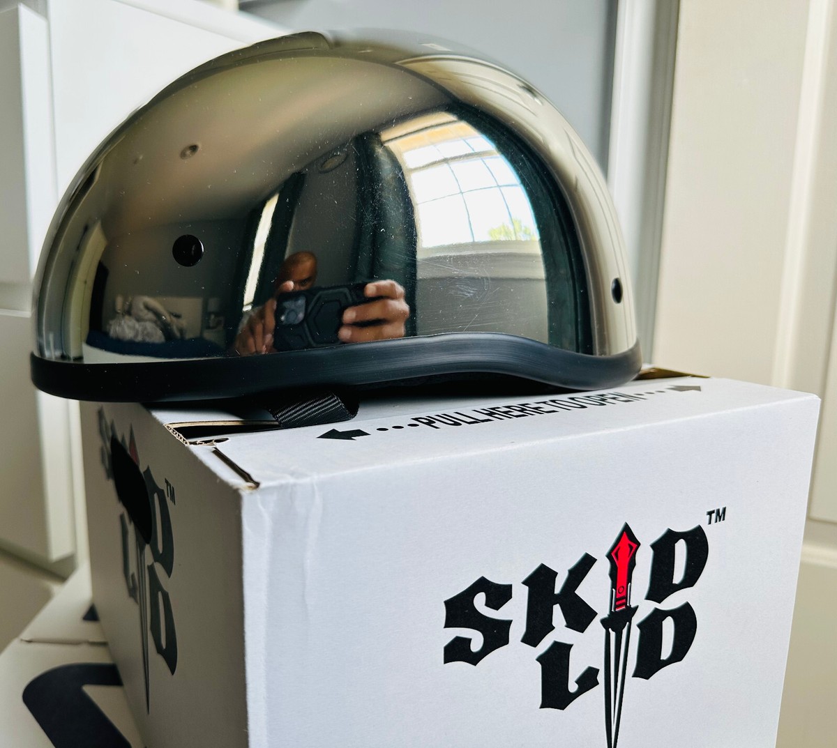 Skid Lid Original Half Helmet Chrome for Motorcycle Riding DOT