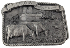 Vtg Bergamont Brass Works Belt Buckle 1984 Illinois Feeds the World E-26 USA