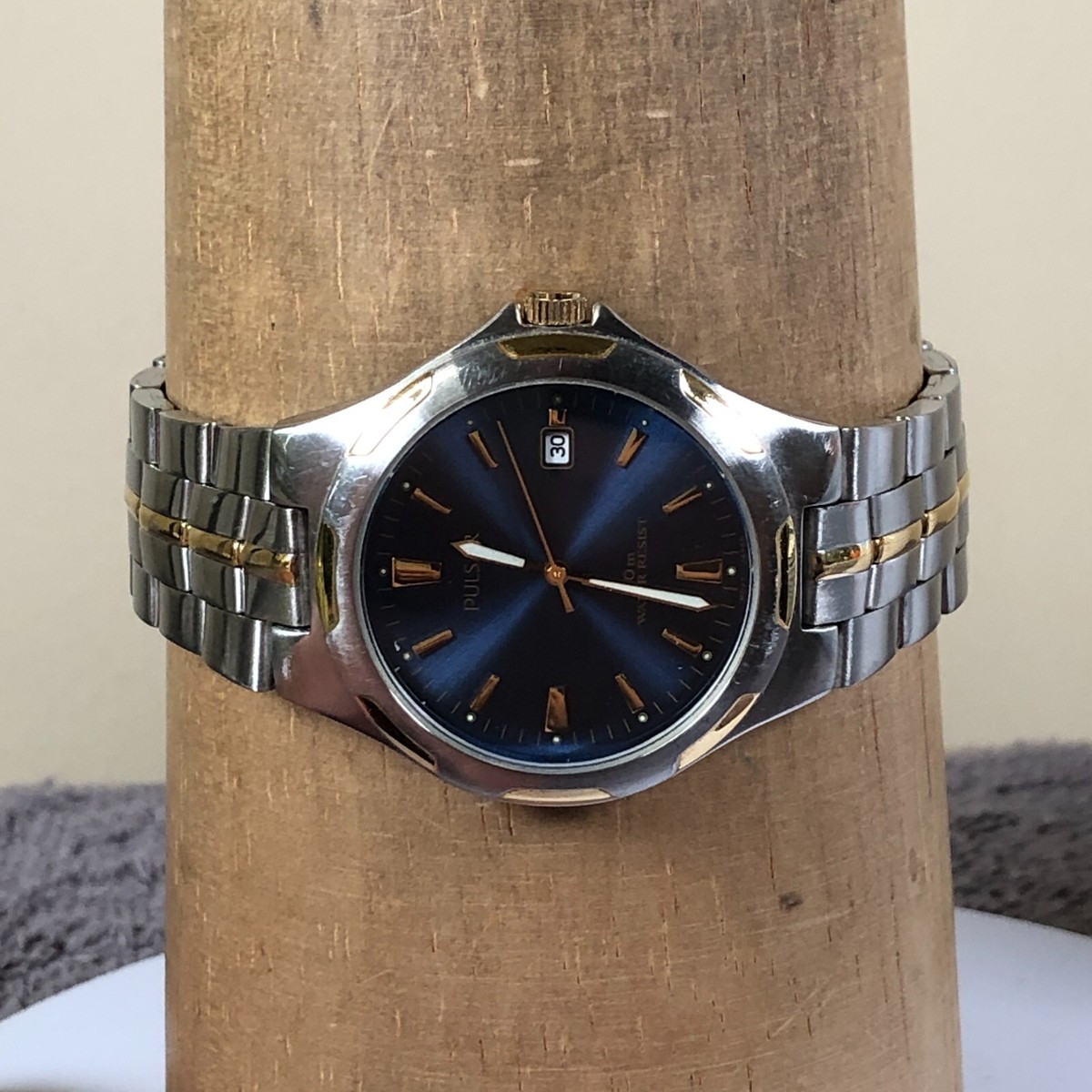 Pulsar Men VX32-X238 Blue Dial Date Two-Tone Stainless 36mm