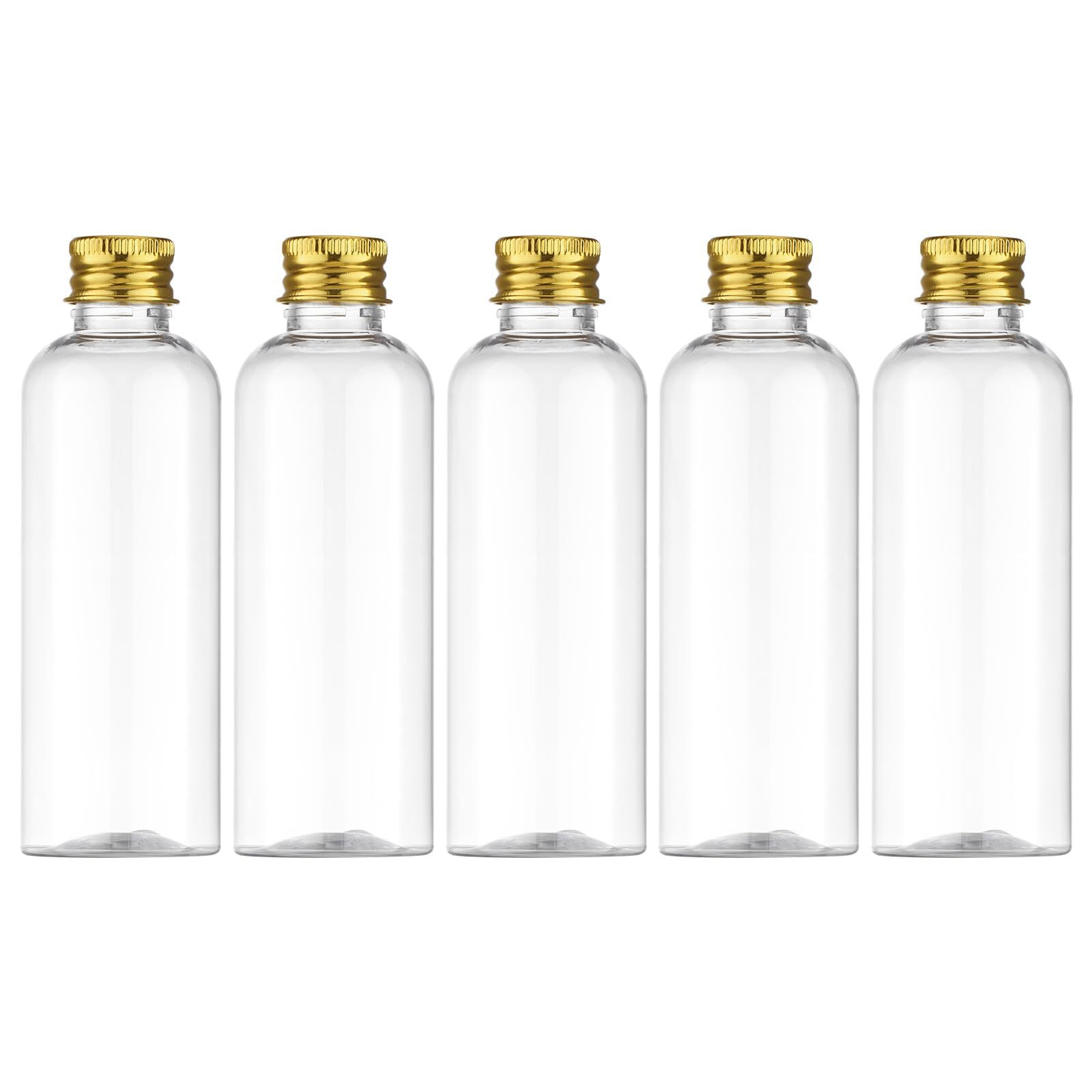 3.4 oz Clear Plastic Travel Size Bottles with Gold Screw Cap Refillable