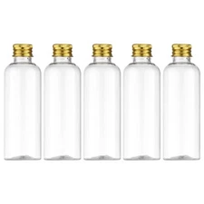 3.4 oz Clear Plastic Travel Size Bottles with Gold Screw Cap Refillable