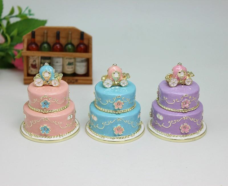 Jewelry Box Metal Multicolor Birthday Cake Small Romantic Carved Enameled Gift