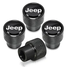 Jeep in Black on Black Aluminum Tire Valve Stem Caps