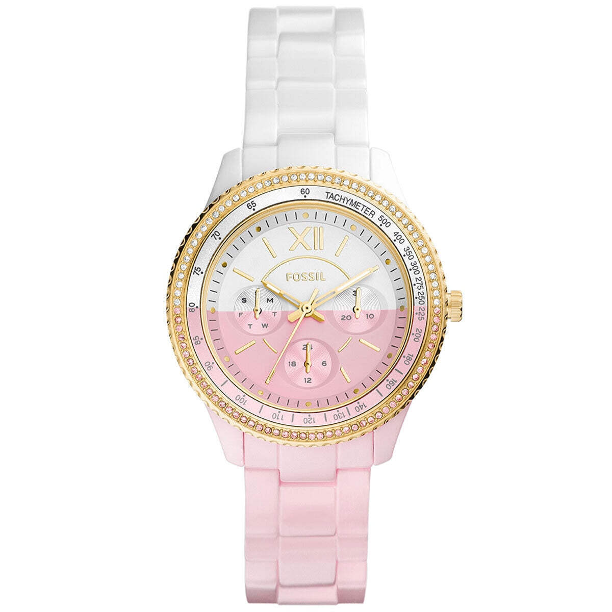 Pink Carlie Multifunction White Ceramic Watch Fossil Carlie Mini