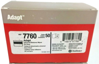 50 Hollister 7760 Adapt Universal Remover Wipes No Sting Expires 2027-31 *note
