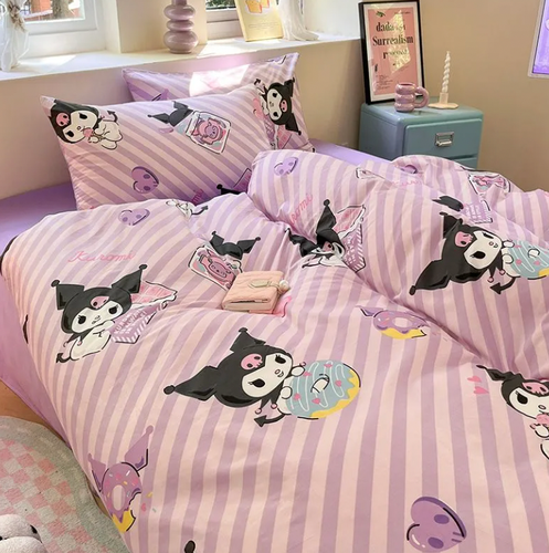 SANRIO KUROMI BEDDING SHEETS 3 PIECE SET PURE COTTON furniture BEDROOM SOFT GIFT