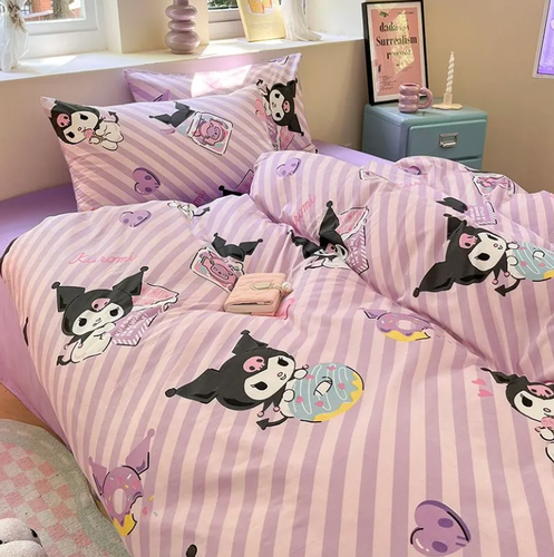 ENSEMBLE DE DRAPS DE LITERIE SANRIO KUROMI 3 PIÈCES MEUBLES EN COTON PUR CHAMBRE CADEAU DOUX - Photo 1 sur 1