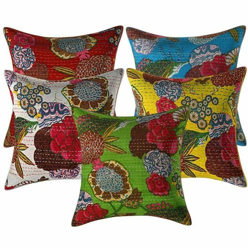 Lot Of 10 PC Indian Handmade Floral Kantha Cushion Cover Home Decor Pillow Cover - Picture 3 of 5