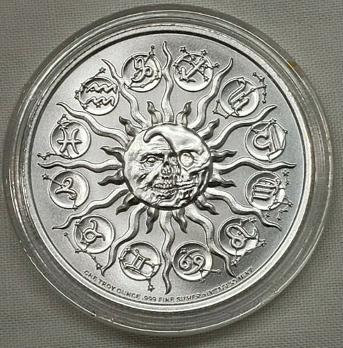 ARIES - ZOMBIE ZODIAC SERIES 1 OZ SILVER ROUND IN CAPSULE SCREAMING SKULL HORNS - Picture 3 of 3