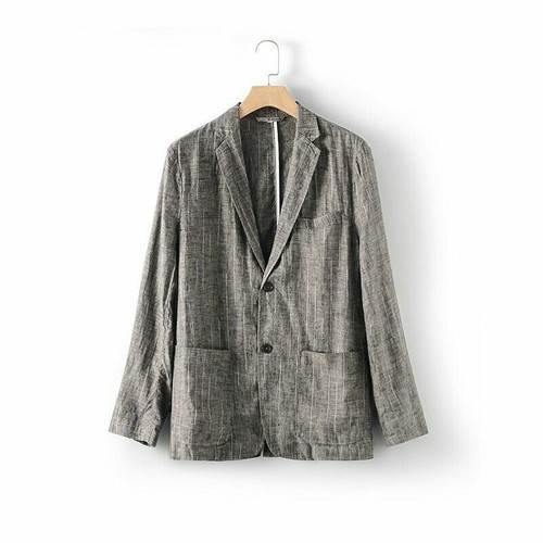 Men's 95% Linen Stripe Suit Jacket Coat Formal Business Blazer Tops Casual - Picture 16 of 16