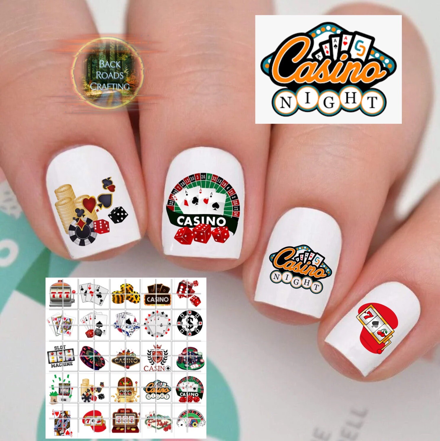 Casino Vegas Night Waterslide Nail Art Decals Set Of 50 Instructions & Bonus