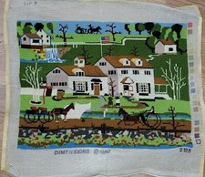 Vintage Nearly Finished Needlepoint Canvas 17.75 X 13.75 Outdoor Scene