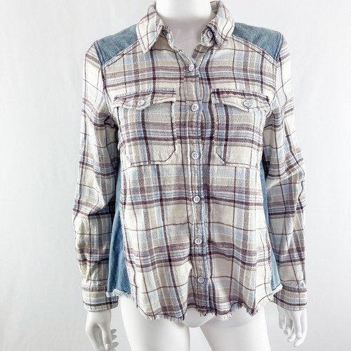 Free People Size XS Plaid Flannel Shirt 