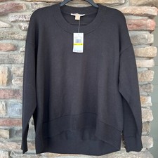 MICHAEL KORS WOMEN'S BLACK CREW NECK SWEATER MEDIUM GOLD LOGO BUTTONS NWT