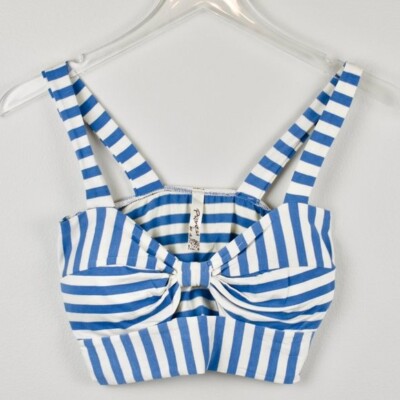 Promesa Boutique Blue and White Stripe Women's Knit Bandeau Crop Bralette