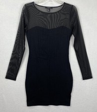 Forever 21 Black Bodycon Short Dress Long Sleeve Mesh Size M Heart Neckline SEXY