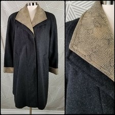 Sm2 Size 8 Wool Coat Jacket Leather Trim Collar & Cuffs Button Down Long Snake