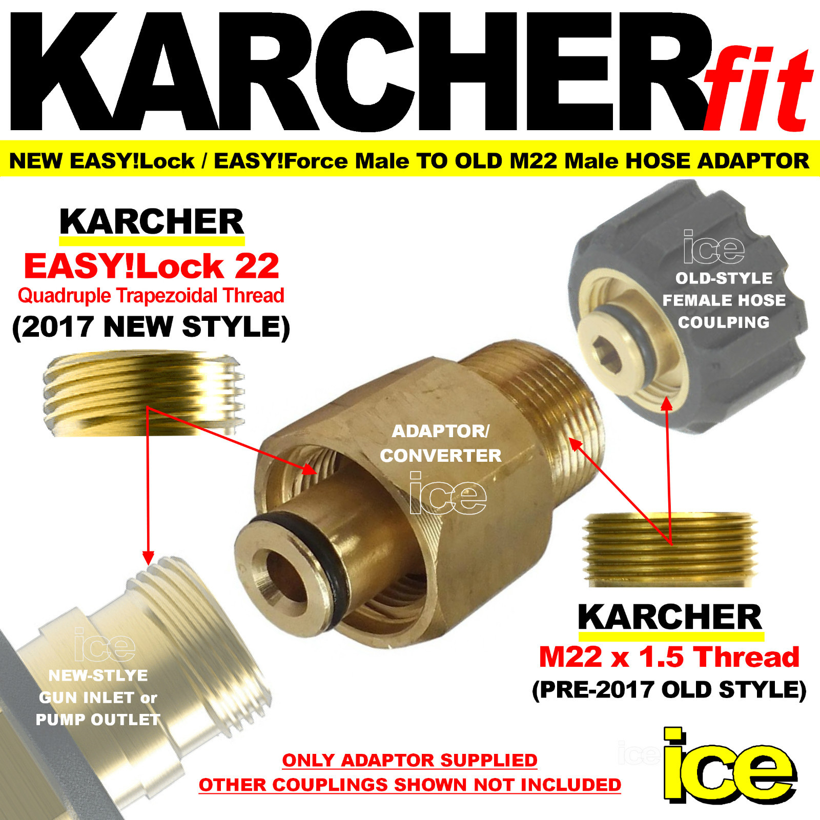 KARCHER EASY!LOCK TR22 FEMALE TO OLD M22 MALE HOSE GUN THREAD ADAPTOR