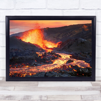 La Fournaise Vulkanausbruch Lava Nacht Magma Aventura Piton Wiedersehen Kunstdruck