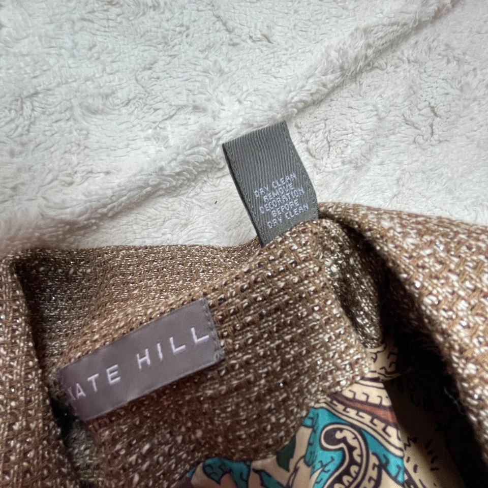 Blazer Kate Hill para mujer manga 3/4 marrón tweed carrera talla 14 acento floral Foto 4 de 4