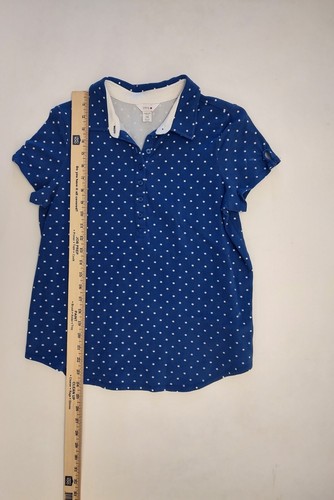 Intro ❤️, Stretch Petite Top, Size PM, Polo Style, Blue/white Dots, Pre-owned - Picture 4 of 15