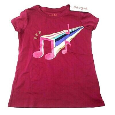 Girls' Short Sleeve Musical Notes Rainbow T-Shirt Cat Jack