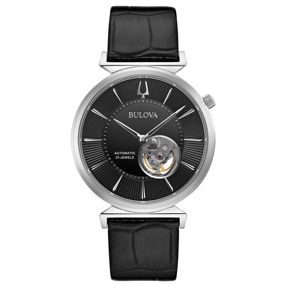 Bulova Men's Classic Regatta Automatic Black Dial Leather Watch