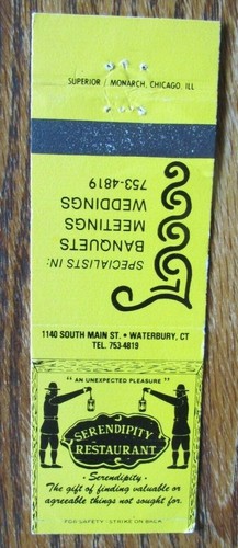 PILGRIM MATCHBOOK MATCHCOVER: SERENDIPITY RESTAURANT (WATERBURY CONNECTICUT) E17