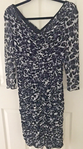 Shubette Animal Print Black & Grey Pencil Dress Beaded Neckline Size 10 Party - Picture 2 of 15