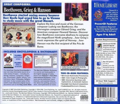 Zane: Great Composers: Beethoven, Grieg & Hanson (Win/Mac) - NEW CD in SLEEVE - 第 3/3 張圖片