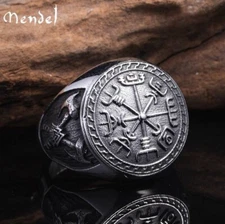 MENDEL Mens Norse Viking Axe Compass Vegvisir Ring Men Stainless Steel Size 7-15