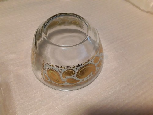 VINTAGE MCM 1960's GEORGES BRIARD GOLD AND LIME GREEN PAISLEY LARGE BOWL - Picture 4 of 4