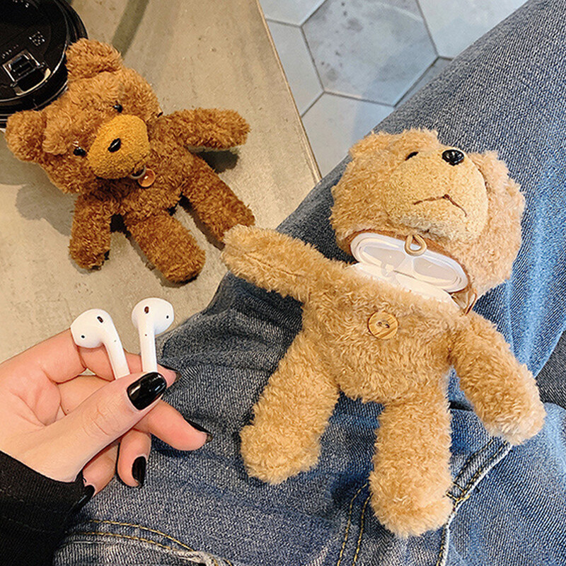 Cute Teddy Bear Plush Earphone Cover for AirPods 4 3 2 Pro 2 Case-image