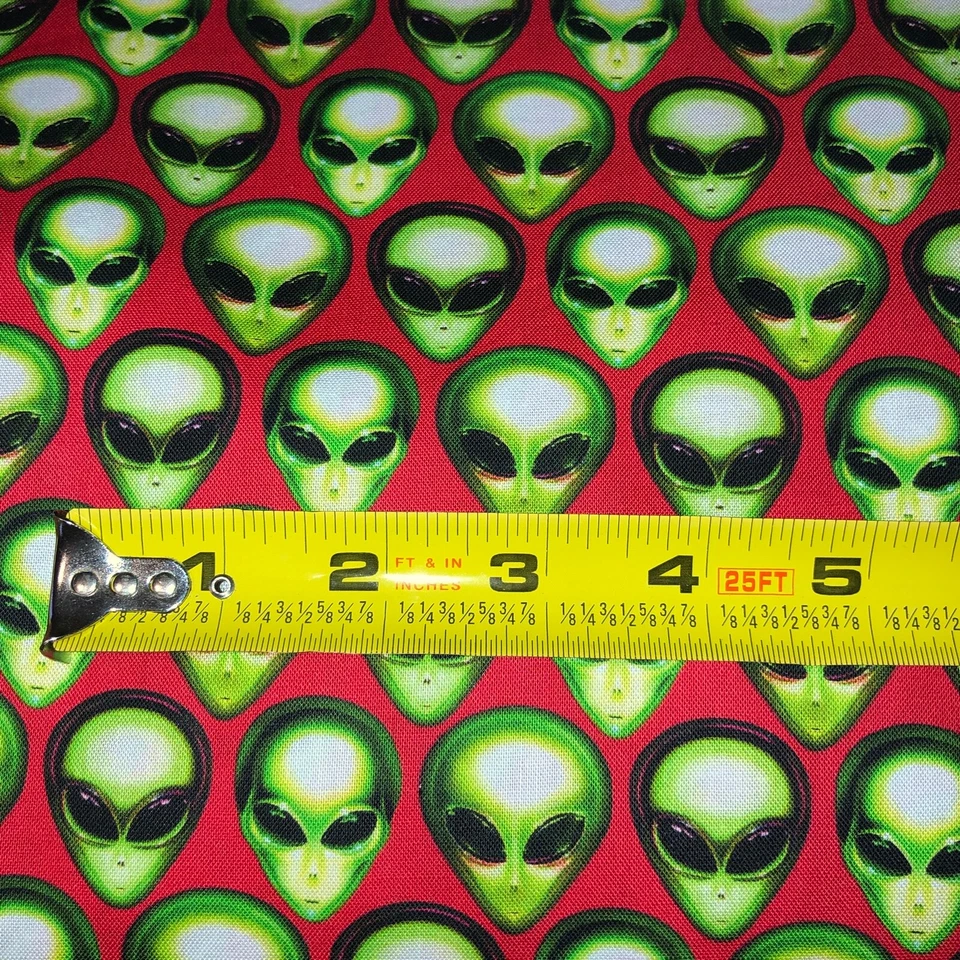 RK Area 51 Alien faces on red 100% cotton fabric by the yard - Flame 19547-101 - Image 2 of 4