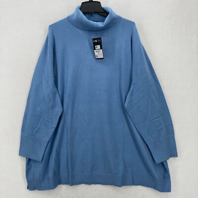 Ulla Popken Turtle Neck Sweater Women's 32/34 Blue Side Split Long Sleeve Cozy