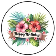 HAPPY BIRTHDAY TROPICAL FLOWERS ENVELOPE SEALS LABELS STICKERS PARTY FAVORS
