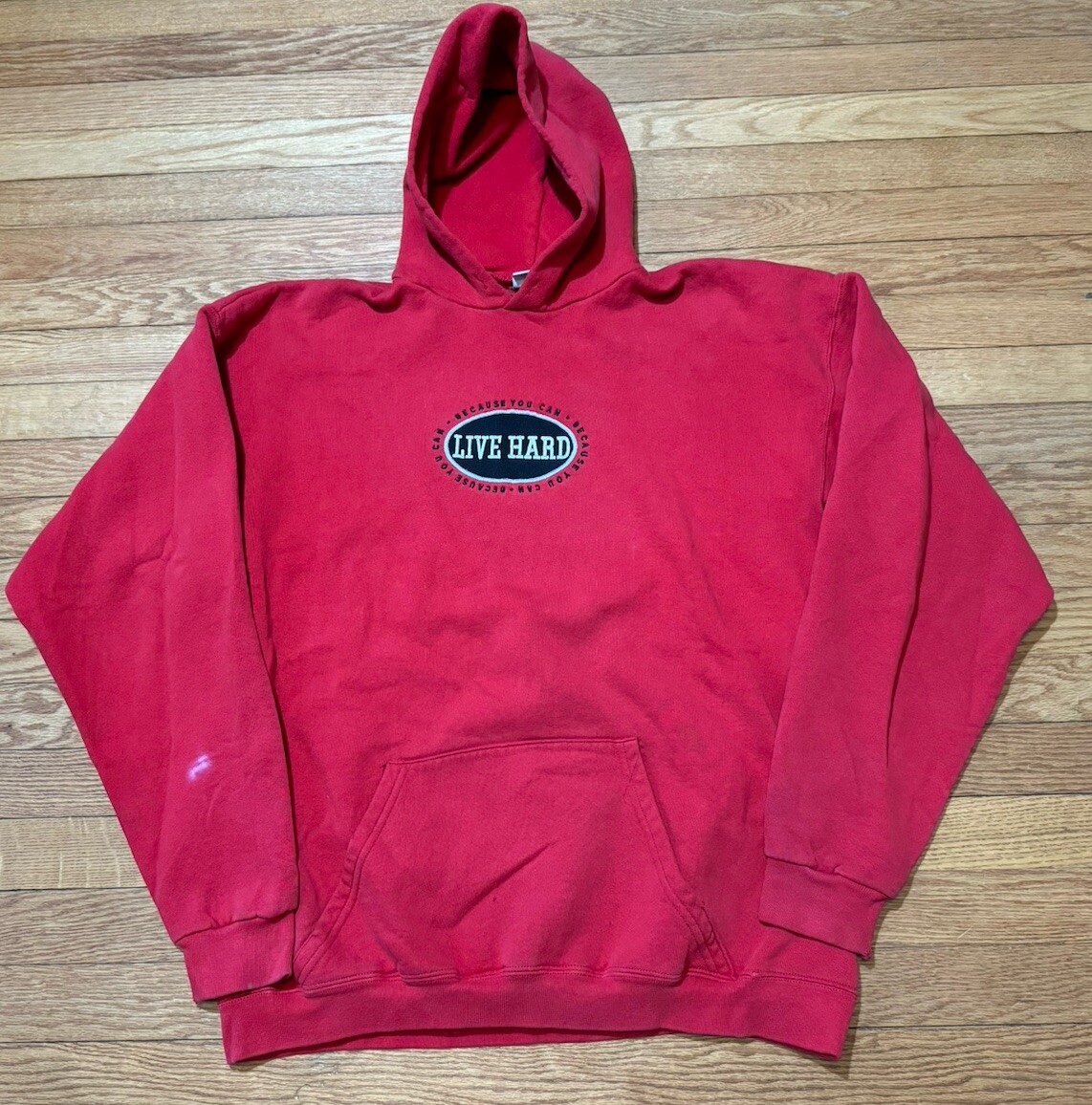 Vtg 90s JNCO Style Live Hard Skater Made In USA Hoodie Sweatshirt Size L