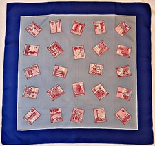 SCARF VINTAGE AUTHENTIC SOUVENIR ITALIAN CITIES LANDMARKS BLUE SILK 34" SQUARE