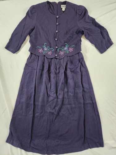 Vintage Dress Purple Floral Emroidery Country Core Old West 1870s Prarie Sz 14