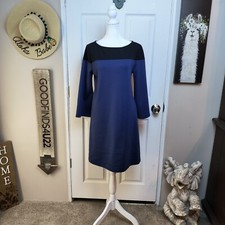 Gap Long Sleeve Colorblock Shift Dress in Ponte Black/Blue SZ S