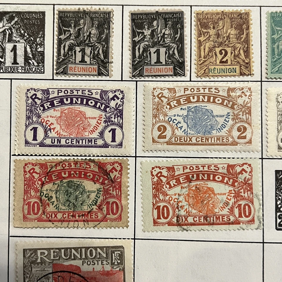 1885-1950 REUNION MINT USED STAMPS LOT ON ALBUM PAGE INDIAN OCEAN, SON CANCELS - Image 4 of 4