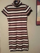Catch My I Small Brown/White/Beige Turtleneck Sweater Dress Size-S