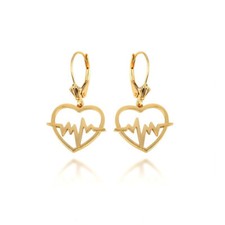 14K Yellow Gold Heartbeat Outline Earrings