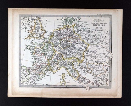 1861 Spruner Map Saxon Franconian Empires 911-1137 Europe France Germany Britain