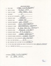 JOHN CULLEN MURPHY HAND SIGNED+FILLED OUT 20 QUESTION     PRINCE VALIANT    JSA